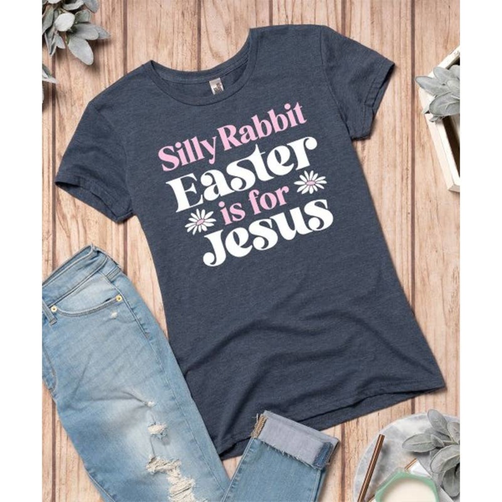 Sz 3XW 24W  Instant Message | Heather Blue 'Silly Rabbit Easter  Jesus Tee